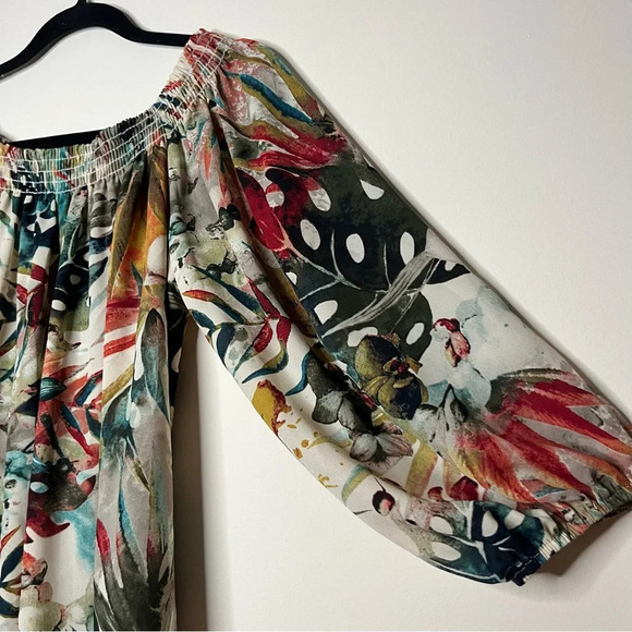 ARIELLA Boho Floral Colorful Lightweight Breezy Flowy Off Shoulder Top Blouse - Picture 3 of 8